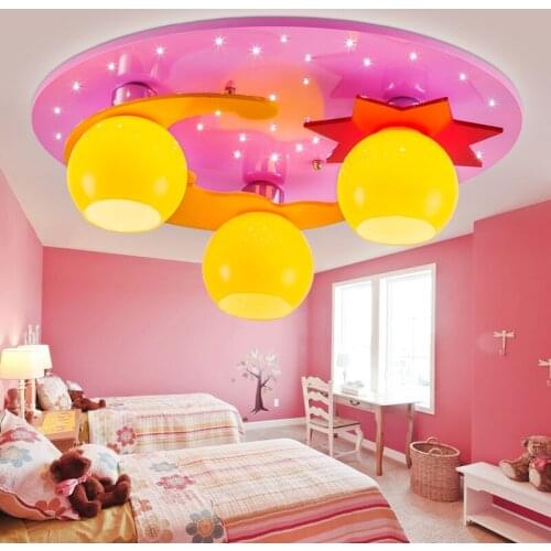 Childrens room led ceiling lamps cartoon boys bedroom LED creative lighting girls room lights stars moon blue pink light ZA8172