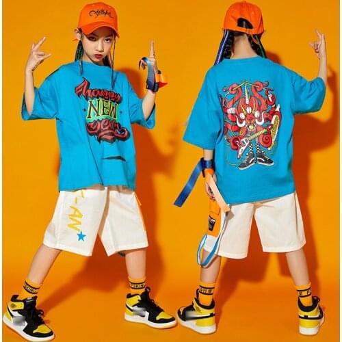 Kids Hip Hop Clothing Summer Sweatshirts Short Sleeves Jazz Practice Wear Ballroom Hip-Hop Dance Costume Girls Clothes BL6518