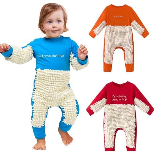 Baby Mop Rompers Outfit Unisex Rompe Boy Girl Polishes Floors Cleaning Mop Suit Cleaning Mop Sui Kids Crawls Toddler Jumpsuit