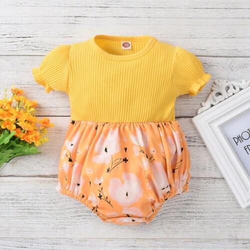 Baby Girls Casual Romper Floral Printed Pattern Short Sleeve One Neck Baby Clothing Spring Summer Outfits