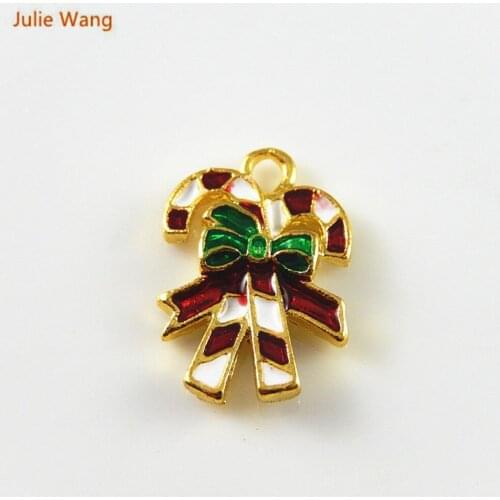 10pcs Enamel Christmas Scepter Charms Gold Tone Pendant Jewelry Findings Accessory Necklace Festival Decor Handmade Crafts