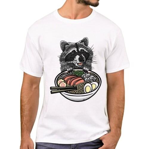 TEEHUB Hot Hipster Ramen Raccoon Men T-Shirt Funny Vintage Ramen Trash Panda Printed T Shirts Short Sleeve Tshirts Cool Tee