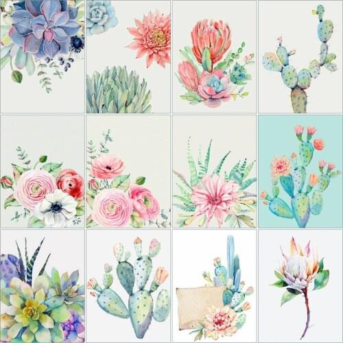 Huacan 5d DIY Full Diamond Embroidery Succulent Plants Diamond Painting With Square Rhinestones Mosaic Cactus Flower New Arrival
