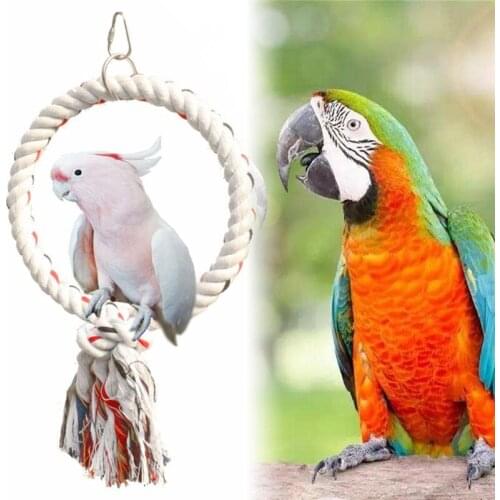 Pet Parrot Birds Cage Toy Cotton Rope Circle Ring Stand Chewing Bite Hanging Swing Cockatiel Para Climbing Play Toys