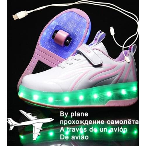Roller Skate Shoes for Kids Boys Girls LED Lighted Wheels Sneakers with On Double Wheels Children Glowing Roller Sneakers Shoes
