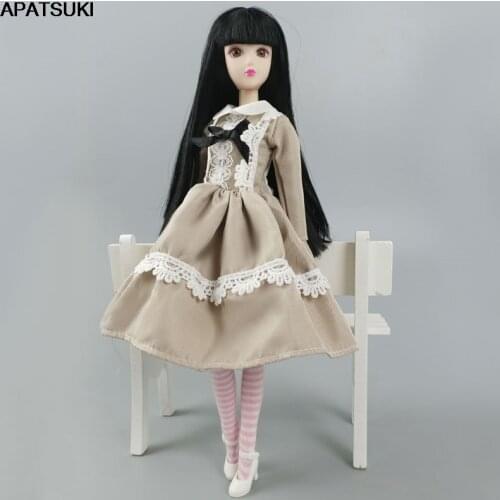 Khaki Lace Lolita Fashion Doll Dress For Barbie Doll Outfits Clothes For 1/6 BJD Doll Accessories Party Gown Toys For Children