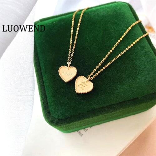 LUOWEND 100% 18K Yellow Gold Necklace Women Engagement Necklace Birthday Gift Heart Shape Pendant Can Customize World Proposal