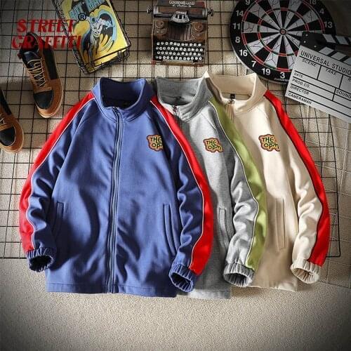 2021 New Mens Casual Sweatshirts Jacket Harajuku Vintage Hip Hop Creativity Streetwear Male Bomber Embroidery Cotton Men Jacket