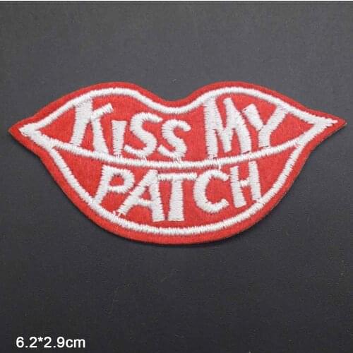 Kiss My Patch Lip Pink Girl Iron On Embroidered Clothes Patch For Clothing Skirt Hat Handbag Stickers Garment