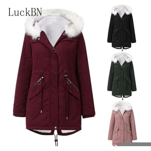 Fashion Autumn Warm Winter Jackets Women Fur Collar Long Parka Plus Size Lapel Casual Cotton Womens Outwear Park Plus Size