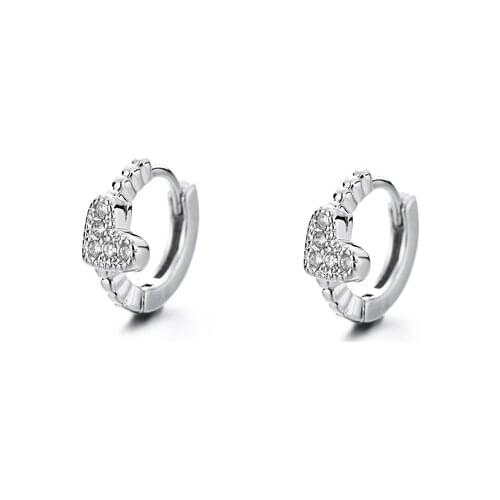 KISSLOVE Cute Grace Style Silver Heart Earring Sweet Small Shiny Zircon Earring For Girl Women Earring Birthday Gift