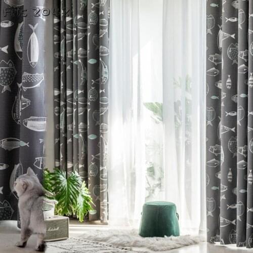 Modern Nordic Japanese-style Cartoon Yarn-dyed Curtains Finished Custom Small Fish Curtains for Living Dining Room Bedroom