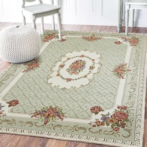 Light Green Classic Europe Style Living Room Carpet Woven Jacquard Rug Study Sofa Non-slip Floor Mat Flower Carpets for Bedroom