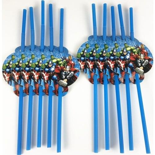 10Pcs Avengers Theme Plastic Flexible Drinking Straws Girl Boy Birthday Party Wedding Festival Decoration Supplies