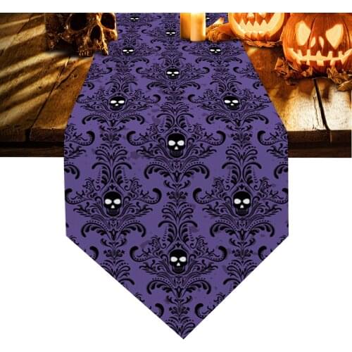 Halloween Skull Pattern Retro Purple Table Runners Home Dining Coffee Table Decor Table Cloth Wedding Decoration Table Cover