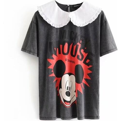 Disney Cartoon Mickey Mouse Shirts For Women Print Round Neck Short-sleeved Women Fashion Clothing Graphic T-Shirts Harajuku