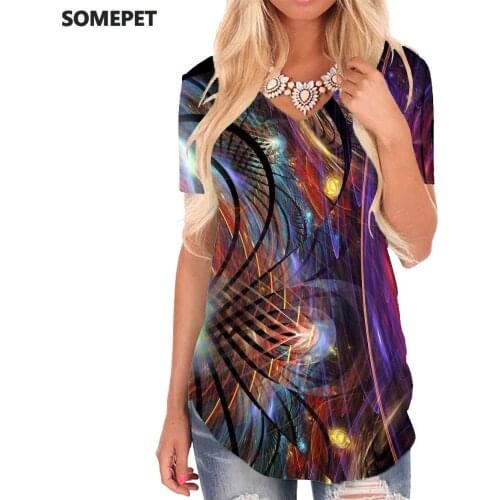 SOMEPET Colorful T-shirt women Flowers T-shirts 3d Graphics V-neck Tshirt Abstract Funny T shirts Womens Clothing Summer Loose