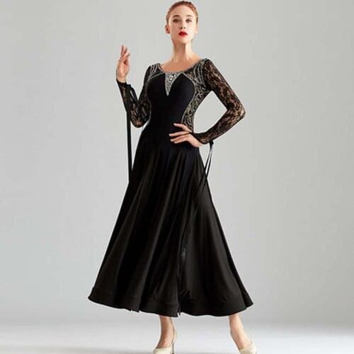 Womens Ballroom Dance Competition Dresses For Waltz Long Sleeves Big Swing