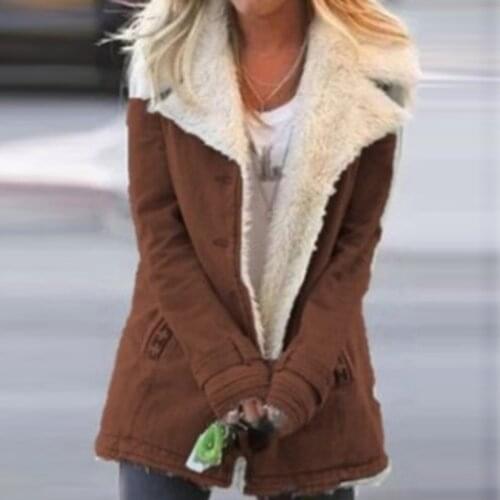 Women Plus Size Winter Warm Composite Plush Button Lapels Jacket Outwearcoat Fashion Casual Winter Ladies Jacket Plush Coat Top