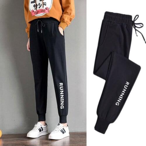 Sports pants women autumn and winter loose beam feet 2019 new black wild plus velvet casual female pants