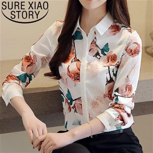 Womens Tops And Blouses Shirts Women Shirts 2021 Ladies Tops Chiffon Blouse Floral Womens Clothing White Shirt 2677 50
