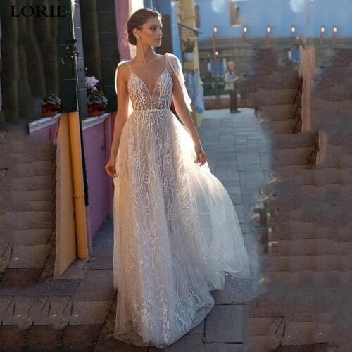 LORIE Lace Wedding Dress 2019 Vestidos de novia Spaghetti Straps Lace Sexy Bridal Gown Elegant Backless Boho Wedding Gowns