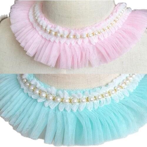 1Yard 91cm Beaded Lace Fabric Sewing Guipure Crafts Mesh Laces 5cm Trim Applique Beads Lace Collar Ribbon For Dress dentelle X10