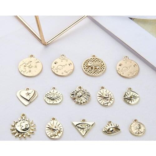 10pcs Korean Vintage Starry Sky Series Coin Round Elegant Drop Earrings Love Eye Pendant DIY Jewelry Necklace Bracelet Material