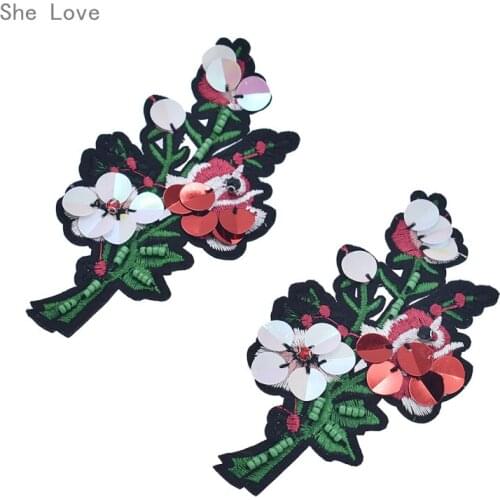 Chzimade 2pcs Pearl Flowe Sequins Iron on Embroidery Applique Patches Sewing Clothing Accessories DIY Sewing Supplies