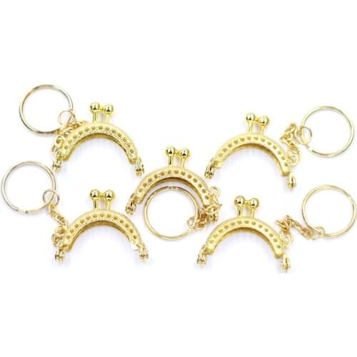 4cm Mini Metal Purse Frame Shape Arch Half Round Kiss Clasp with Key Ring Sewing Holes 4 Colors Bag Lock Buckle Luggage Hardware