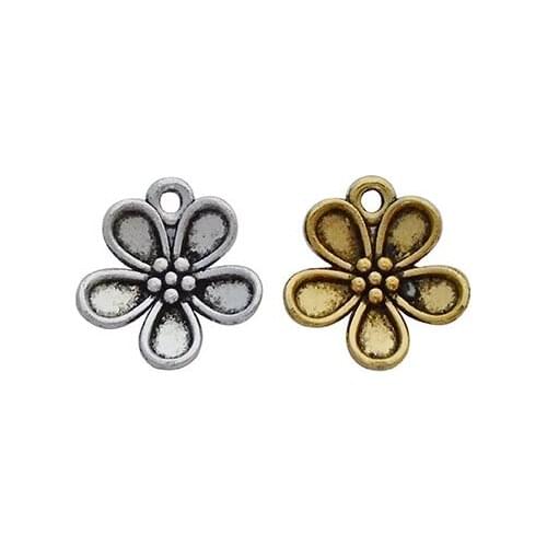50 x Tibetan Silver/Gold Cute Flower Charms Pendants Beads for Bracelet Jewelry Making Accessories 15x13mm