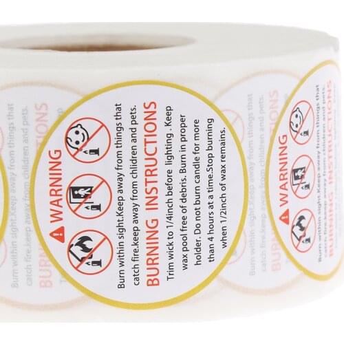 500pcs/roll Candle Warning Label Candle Jar Container Stickers Waterproof Wax Melting Safety Label Vow Sticker Label 3.8cm