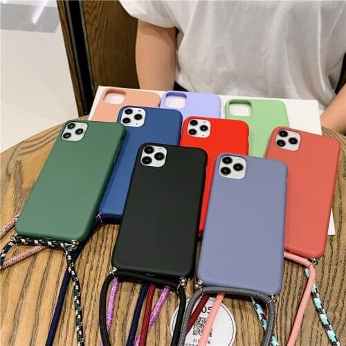 Lanyard Candy Color Phone Case For OPPO F9 Reno A11 Soft TPU cover with strap for OPPO Realme X 2 A57 A59 A91