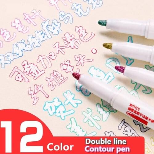 Colors Set Highlighter Contour DIY Pens Students Draw Outline Notes Markers art Supplies brush pen marker manga colores color