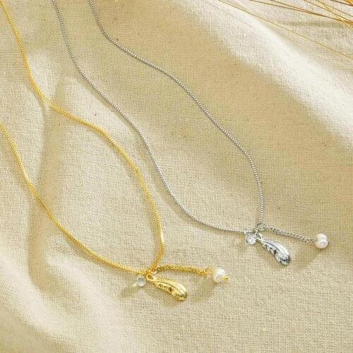 Acheerup Elegent Necklace For Women Feather Pearl Pendant Choker Chain Stainless Steel Jewelry Party Girlfriend Birthday Gift