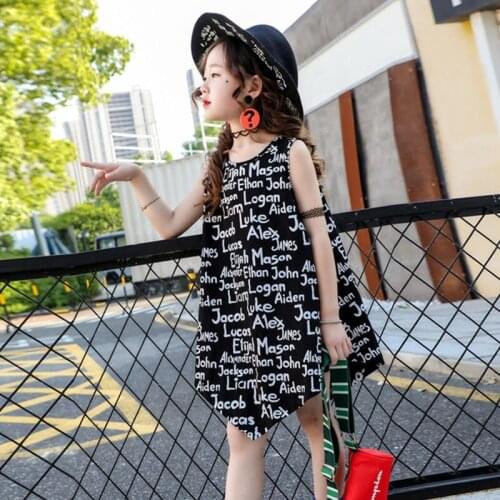 Parent-child T-shirt Summer girls dress Baby sleeveless dress kids vestidos children streetwear clothes letter doodle triangle b