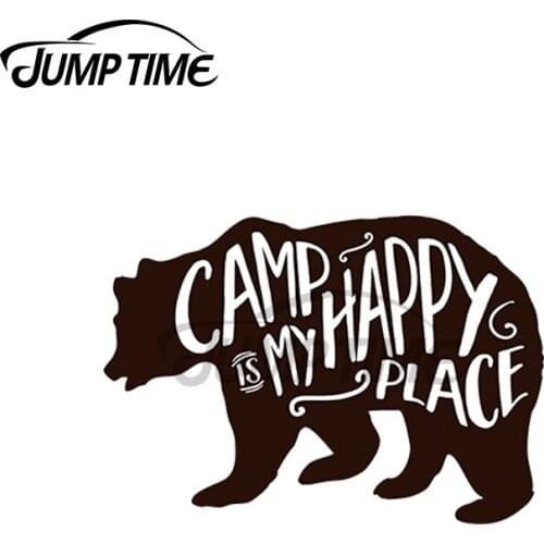 JumpTime 13 x5.7cm Campis My Happy Place Bear Travel Car Stickers Bumper Surfboard Decal Windshield Motorcycle Bumper Decoration