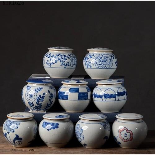 Classical Blue Pattern Ceramic Tea Caddy Small Objects Candy Storage Jar Blue and White Porcelain Sealed Storage Jar Home Decor