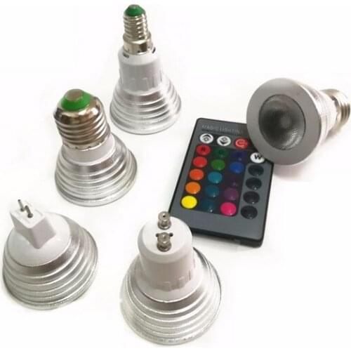 RGB lamp led E27 E14 GU10 GU5.3 85-265V MR16 12V RGB LED Bulb RGB Spotlight with 24Keys IR Remote Controller 5W LED Lamp