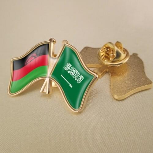 Malawi and Saudi Arabia Crossed Double Friendship Flags Lapel Pins Brooch Badges