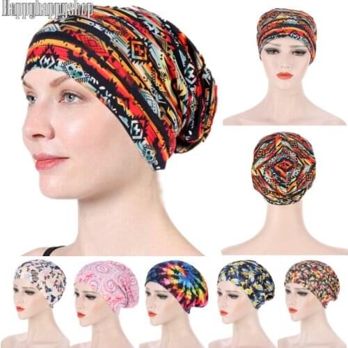 Muslim Floral Printed Turban Bonnet for Women Islamic Inner Hijabs Cap Arab Headwrap African Headwear Hair Loss Night Sleep Hat