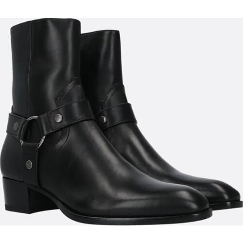 Mens Shoes Wyatt Harness Boots In Black Smooth Leather