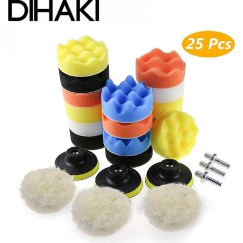 19/22/25pcs 3 Inch/80mm Car Foam Drill Polishing Pad Kit Vehicle Cleaning Washing Sponge With Drill Adapter For Car Beauty