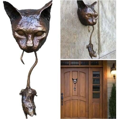 Wall Sculpture Cat Catch Mouse Ornaments Front Door Decoration Resin Statue Goth Vintage Style Home Room Hanging Pendant