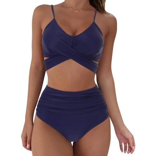 2021 New Sexy High Waist Bikini Cross Swimwear Women Push Up Swimsuit Female Plus Size Bikini Set Bather Bathing Suit Beachwear