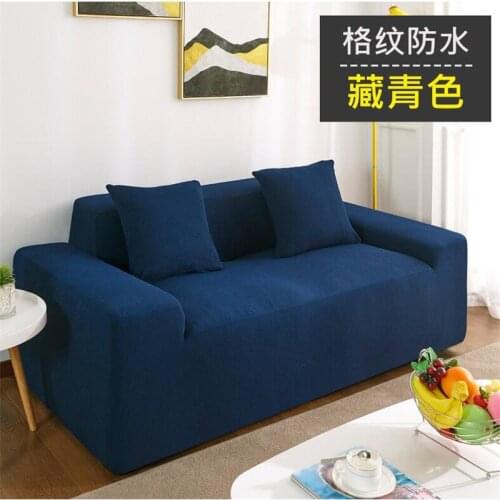 Solid Color Elastic Sofa Cover Navy Blue Modern Polyester Corner Sofa Couch Slipcover Protector Living Room 1/2/3/4 Seater