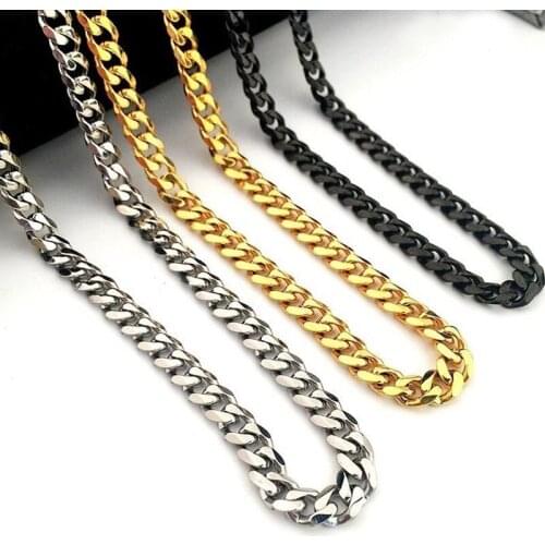 Basic Punk Stainless Steel Necklace Men Women Jewelry Curb Cuban Link Chain Chokers Vintage Black Gold Silver Tone Solid Metal