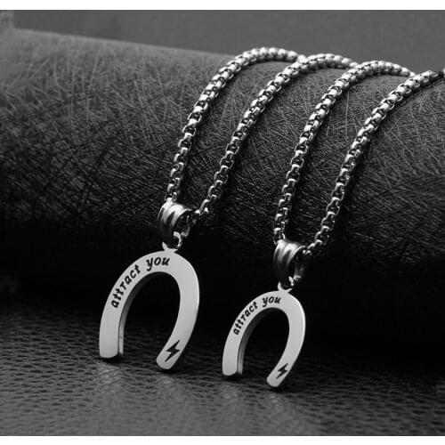 Simple Lover Jewelry Titanium Steel U-shaped Magnet Pendant Necklace Attract You Chain Choker for Women Wedding Anniversary Gift