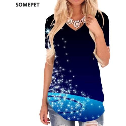 SOMEPET Christmas T-shirt women Tree Tshirts Printed Graphics T-shirts 3d Psychedelic V-neck Tshirt Womens Clothing Fashion