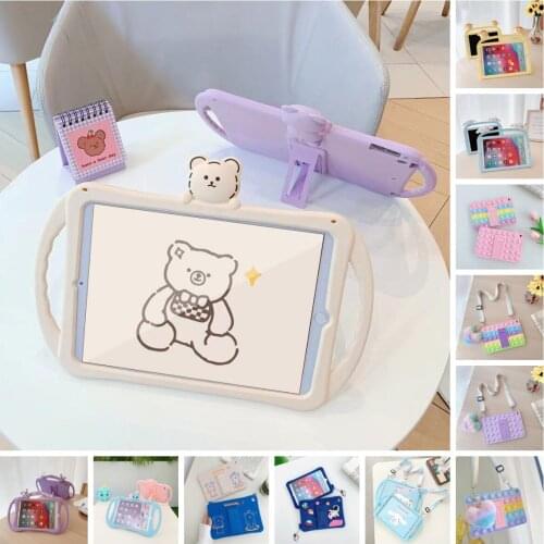 Silicon Cover with Strap for IPad Mini 12345 9.7 2018 2017 Pro 9.7 10.2 8th 7th Air 1 2 Cute Cartoon Stand Handle Case Funda